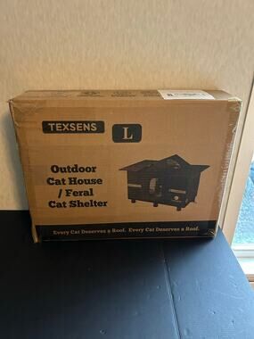 TEXSENS Outdoor Heated Cat House Weatherproof Feral Shelter Large Black